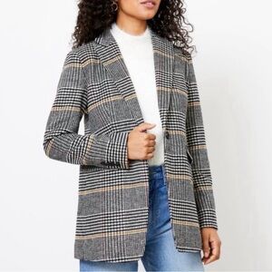 LOFT Gray and Black Plaid Blazer with Tan Accents